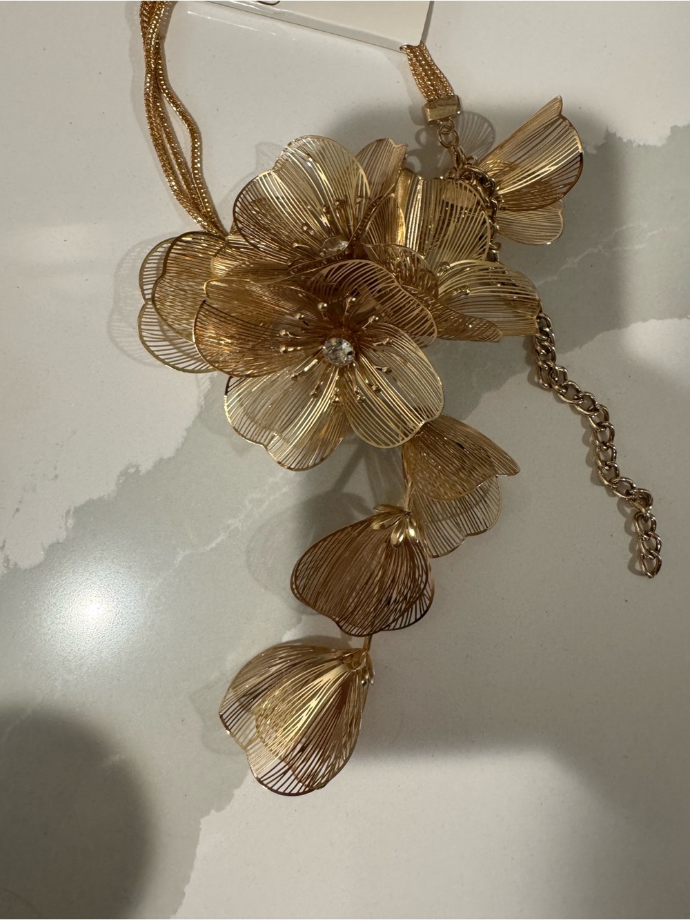 Anthropologie Gold Floral Drop Necklace